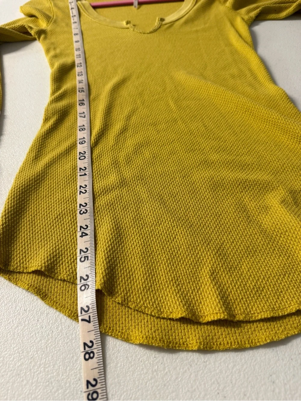 BOHO Chic Free People Mustard Thermal Kombucha Long Sleeve Tee Embroider Sleeve